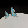 Silver Tone Pale Blue Double Butterfly Asymmetric Stud Earrings view 6