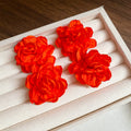 Orange Red Layered Fabric Flower Statement Stud Earrings view 6