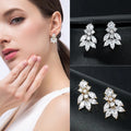Gold White Gold Marquise Leaf Clear Stone Stud Earrings view 1