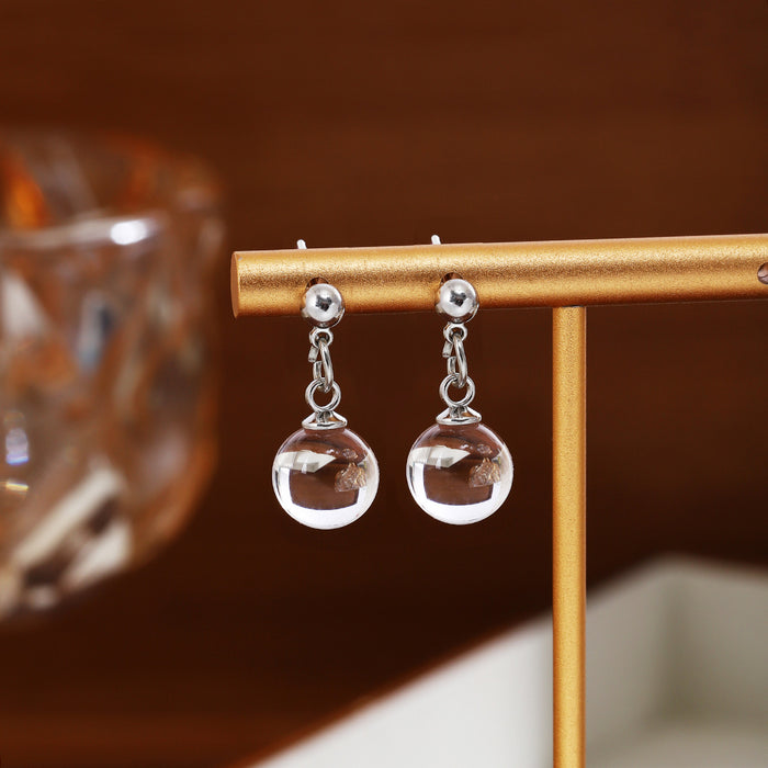 Clear Transparent Sphere Silver Tone Dangle Stud Earrings