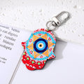 Silver Tone Printed Hamsa Acrylic Clip Keychains in Eight Designs view 7