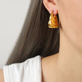 Layered Wavy Bag Shape Chunky Hoop Earrings Gold Steel view 1