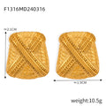 Gold Geometric Textured Cross Hatch Loop Hoop Earrings view 6