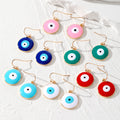 Gold Tone Round Enamel Evil Eye Hook Earrings in Six Colors view 1
