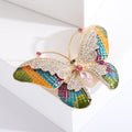 Gold Multicolor Enamel Butterfly Brooch Rhinestone Wings view 2