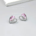 Silver Open Heart Pink Crystal Stud Earrings Teardrop Pair view 4