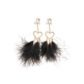 Crystal Heart Long Drop Earrings With Black Or White Feathers view 5