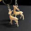 Flocked Spotted Deer Keychains in Two Poses with Silver Tone Rings view 4