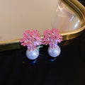 Crystal Flower and Pearl Drop Stud Earrings Fashion Jewelry view 6