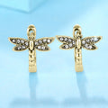 Dragonfly Clear Stone Huggie Hoop Earrings Gold White Metal view 5