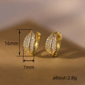 Gold Tone Leaf Pave Clear CZ Huggie Hoop Earrings Pair view 4