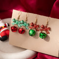 Bow and Jingle Bell Holiday Hook Earrings in Red and Green view 2