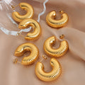 Ribbed U-Shape Chunky Hoop Stud Earrings Gold Or Steel view 3