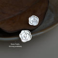 Silver-Tone Mother-of-Pearl Hollow Rose Outline Stud Earrings view 3