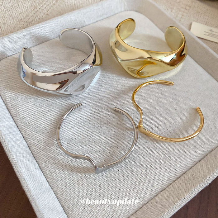 Metal Irregular Wide And Slim Wave Open Cuff 3 Styles