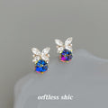 Silver Tone Clear Leaf And Multicolor Faceted Crystal Stud Earrings view 4