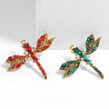Green Gold Tone Dragonfly Crystal Two Designs Metal Brooch Pin view 3