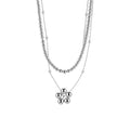Layered White Pearl Necklace with Round Floral Pendant view 5