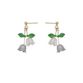Gold Lily of the Valley Pink White Flower Drop Earrings view 5