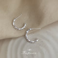 Faceted Segment Bamboo C-Hoop Stud Earrings Silver Gold view 3