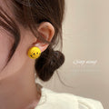 Yellow Smiley Face Round Stud Earrings Fashion Jewelry Accessories view 3