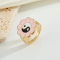 Gold Tone Enamel Yin Yang Adjustable Open Rings in Four Designs view 3