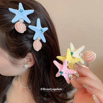 Starfish Shell Pearl Duckbill Hair Clips Four Colors