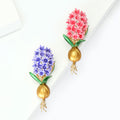 Enamel Hyacinth Flower Brooch Gold Bulb Green Leaves view 3