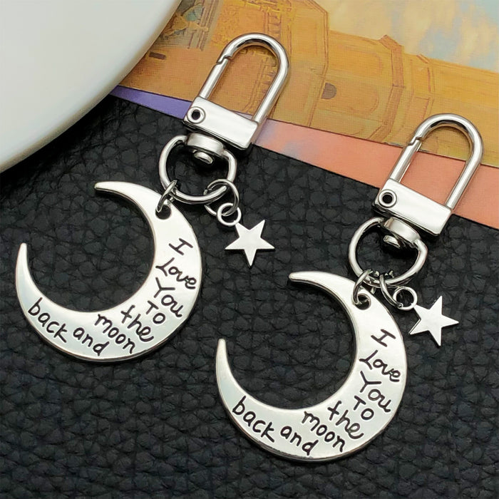 Antique Silver Moon Star Quote Metal Clasp Keychain Pair