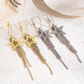 Gold and Silver Star Clear Stone Chain Tassel Earrings view 2
