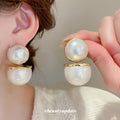 Gold Tone Double Disc Stud Earrings in Red and White view 4