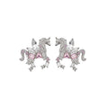 Silver Crystal Unicorn Stud Earrings Pendant Necklace Pink view 5