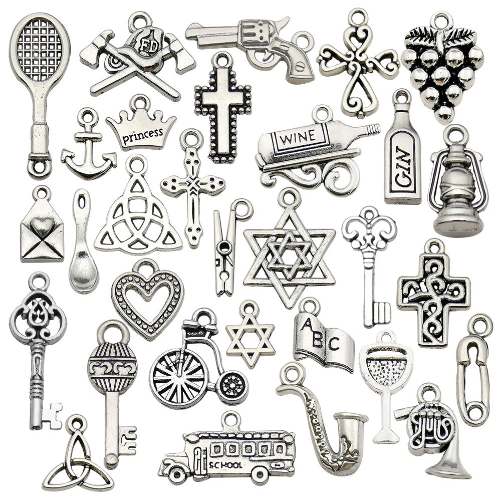 Antique Zinc Alloy Cross Heart Charm Pendants