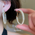 Two Tone Oval Hoop Earrings With Crystal Trim and Colored Inlays view 4