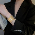 Wide Open Metal Cuff Bangle Diagonal Slat Gold Tone view 3