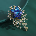 Gold Blue Crystal Flower Brooch Starburst Rhinestone Spray view 2