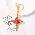 Rose Enamel Cross Keychain Rhinestone Metal Bag Charm view 7
