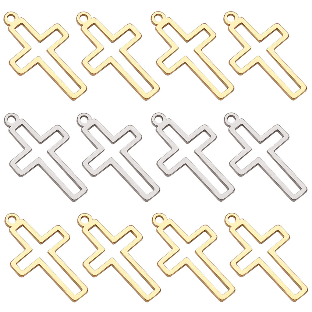 Stainless Steel Hollow Cross Charm Pendant for DIY Necklace Bracelet Keychain
