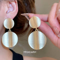 Brushed Metal Triple Disc Drop Stud Earrings Jewelry Pair view 3