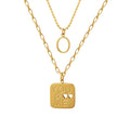 Layered You Me Square Pendant Necklace Gold Steel Tone view 5