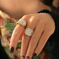 Full Pave Czech Diamond Concave Dome Ring Gold Steel view 3