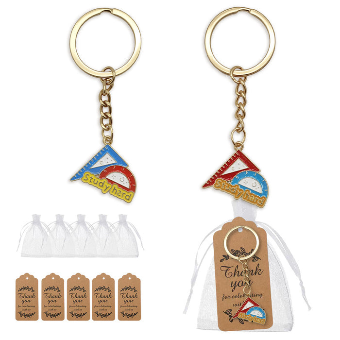 Study Hard Ruler Protractor Enamel Keychain Two Styles