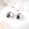 Silver Tone Textured Donut Stone Bead Hoop Earrings in Eight Colors view 2
