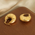 Chunky Embossed Geometric U-Hoop Earrings Gold Steel view 2