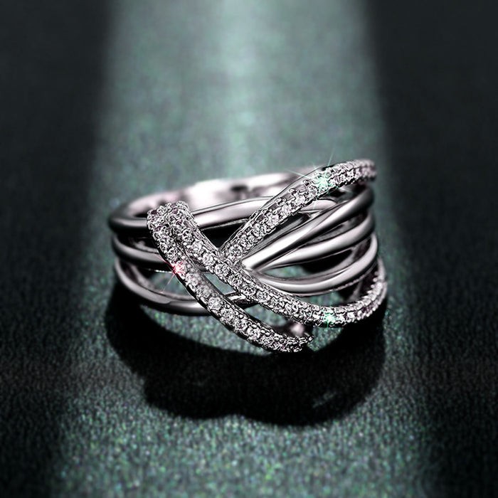 Silver Crisscross Multi Band Pavé CZ Stack Ring 6-10