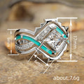 Geometric Square Ring Set With Turquoise Enamel Lines view 4