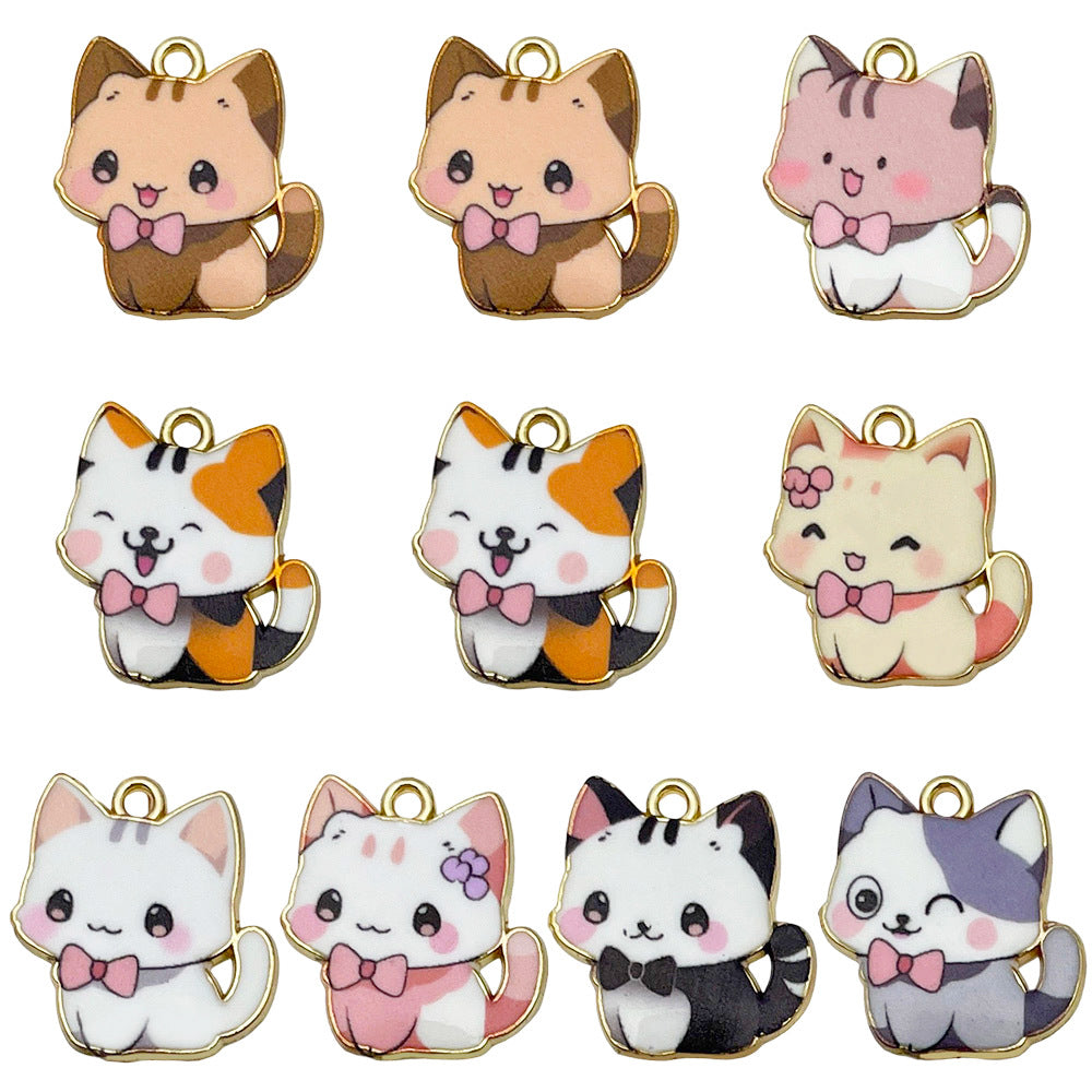 Enamel Zinc Alloy Cute Cat Charm Pendant for DIY Bracelet Keychain Jewelry Accessories