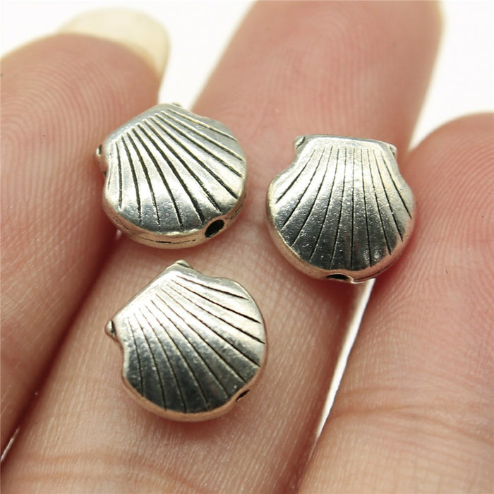 Scallop Shell Small Hole Bead in Antique Silver Metal