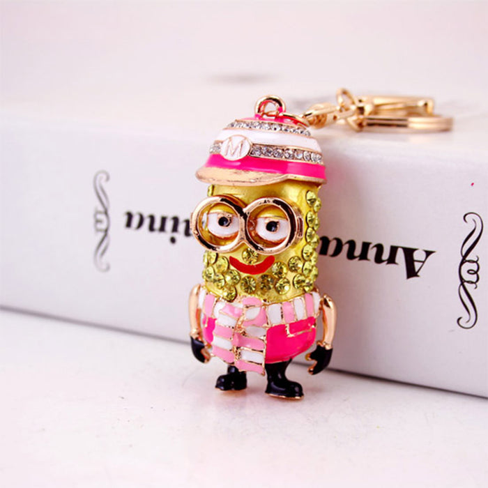 Cute Rhinestone Yellow Scarf Figure Keychain, Bag Charm and Key Ring