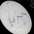 Silver Crystal Pearl V Necklace Bow Pearl Drop Earrings view 2